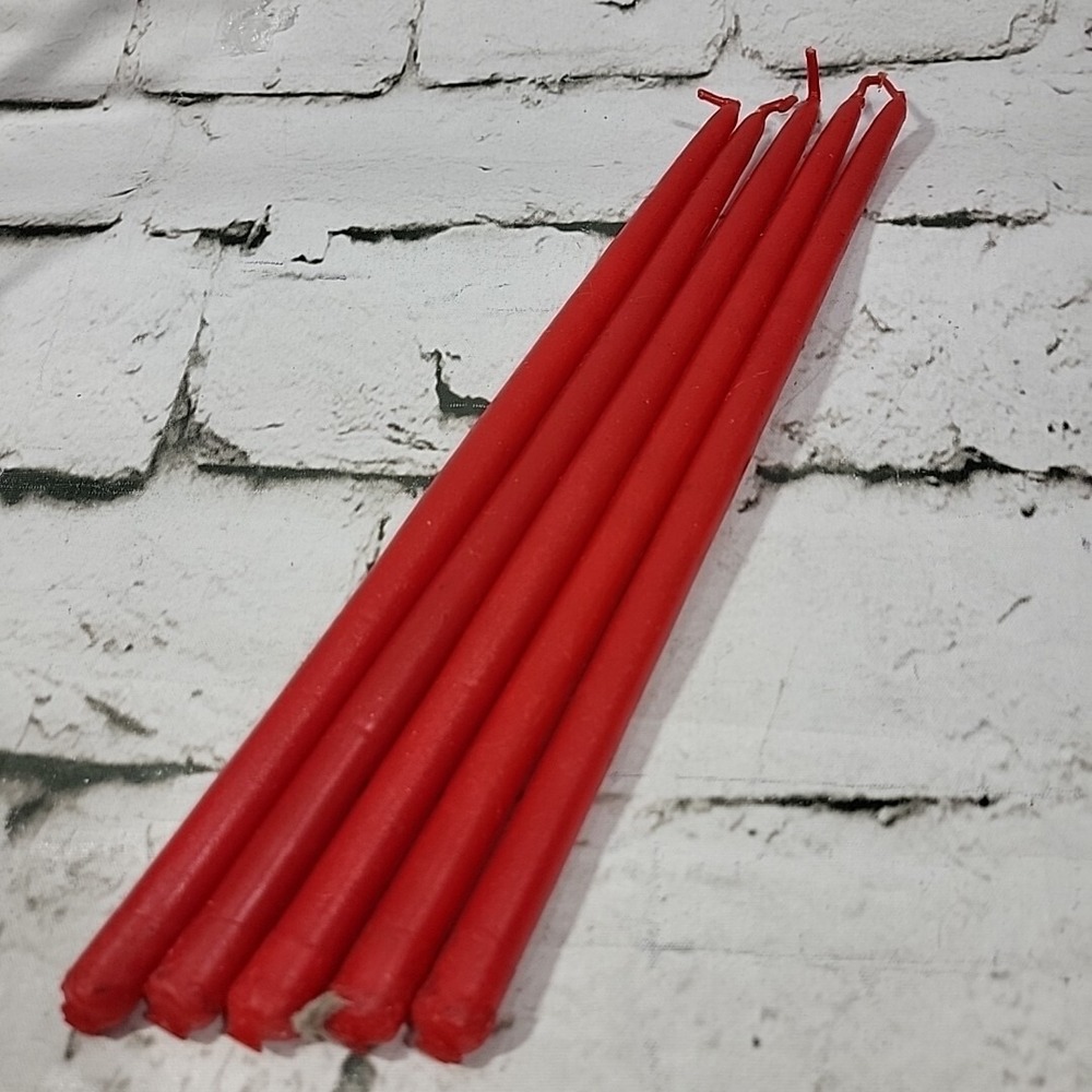 Vintage Hand Dipped Candles Tiny Tapers Red 10" Christmas Holiday Lot‎ Of 5